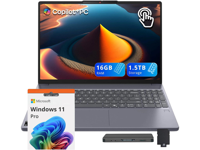 Lenovo IdeaPad Slim 3 15.3' WUXGA Touchscreen Laptop, Qualcomm Snapdragon X, 16GB RAM, 1.5TB Storage(512GB SSD+1TB Docking Station), Qualcomm...