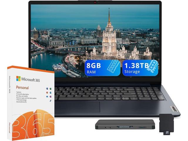 Lenovo IdeaPad 1 15.6' HD Laptop, Intel Celeron N4500, 8GB RAM, 1.38TB Storage(256GB SSD+128GB eMMC+1TB Docking Station), Intel UHD Graphics, 1...