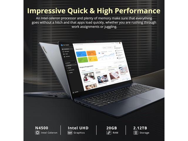 Lenovo IdeaPad 1 15.6' HD Laptop, Intel Celeron N4500, 20GB RAM, 2.12TB Storage(1TB SSD+128GB eMMC+1TB Docking Station), Intel UHD Graphics, 1 Year...