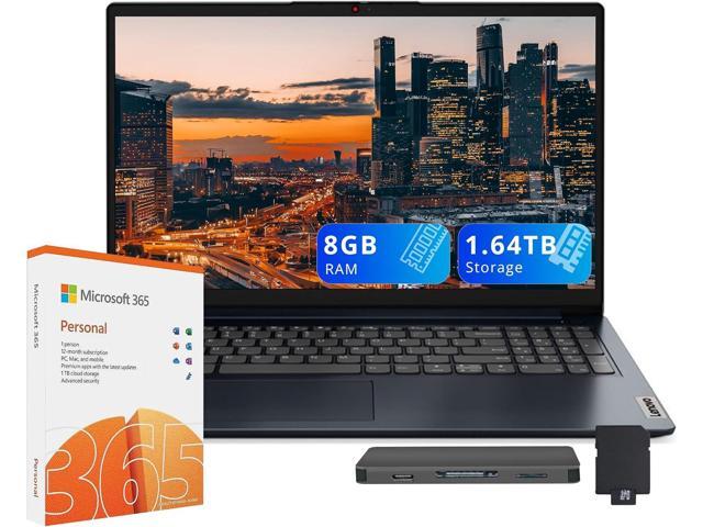 Lenovo IdeaPad 1 15.6' HD Laptop, Intel Celeron N4500, 8GB RAM, 1.64TB Storage(512GB SSD+128GB eMMC+1TB Docking Station), Intel UHD Graphics, 1...