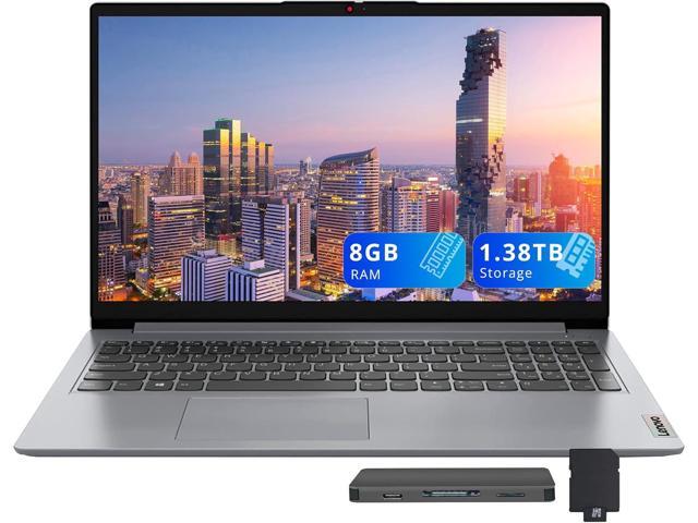 Lenovo IdeaPad 1 15.6' HD Laptop, Intel Celeron N4500, 8GB RAM, 1.38TB Storage(256GB SSD+128GB eMMC+1TB Docking Station), Intel UHD Graphics, 1...