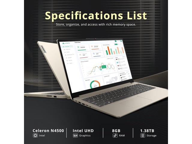 Lenovo IdeaPad 1 15.6' HD Laptop, Intel Celeron N4500, 8GB RAM, 1.38TB Storage(256GB SSD+128GB eMMC+1TB Docking Station), Intel UHD Graphics, 1...