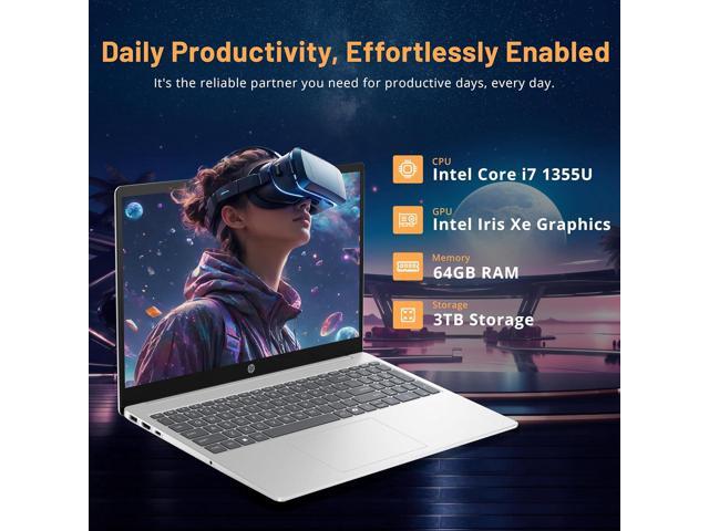HP 15.6' FHD Touchscreen Laptop, Intel Core i7-1355U, 64GB RAM, 3TB Storage(2TB SSD+1TB Docking Station Set), Intel Iris Xe Graphics, Numeric...