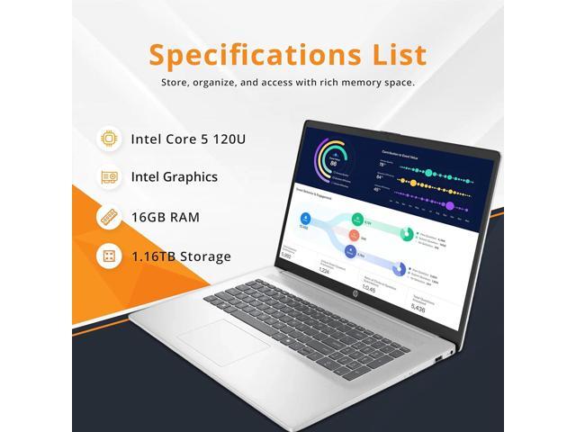 HP 17.3' HD+ Touchscreen Laptop, Intel Core 5 120U, 16GB DDR4, 1.16TB Storage (1TB SSD+160GB Docking Station Set), Intel Graphics, 720p HD Camera,...