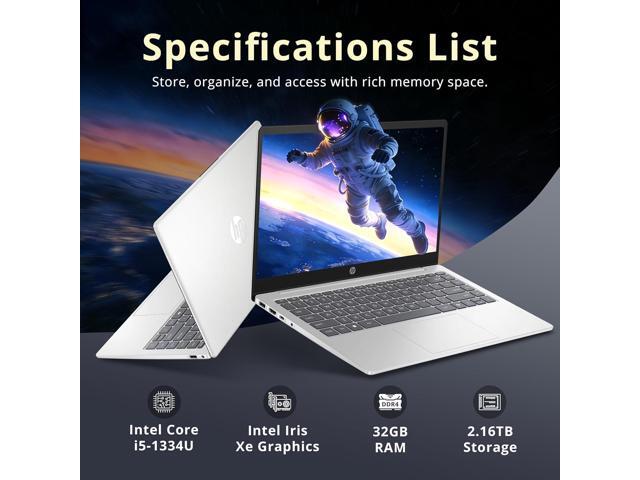 HP 14' FHD Anti-Glare Laptop, Intel Core i5-1334U, 32GB RAM, 2.16TB Storage (2TB SSD+160GB Docking Station Set), Intel Iris Xe Graphics, Full Size...