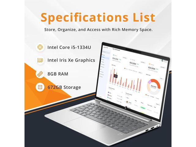 HP ProBook 4 G1iR 14' WUXGA Notebook, Intel Core i5-1334U, 16GB RAM, 672GB Storage (512GB SSD+160GB Docking Station Set), Intel Iris Xe Graphics,...