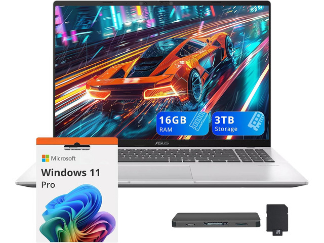 ASUS Vivobook 16' WUXGA Laptop, Snapdragon X-X126100, 16GB LPDDR5X, 3TB Storage (2TB SSD+1TB Docking Station), Qualcomm Adreno Graphics, Backlit...
