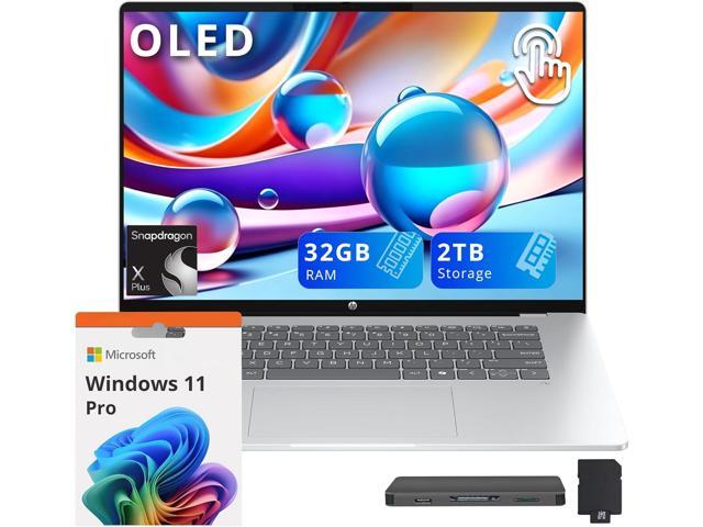 HP OmniBook 5 16' 2K OLED Touchscreen Laptop, Snapdragon X Plus X1P 42-100, 32GB LPDDR5X, 2TB Storage (1TB SSD+1TB Docking Station Set), Backlit.