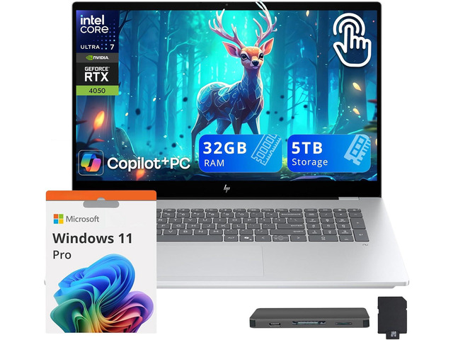 HP OmniBook 7 17.3' FHD Touchscreen Laptop, Intel Core Ultra 7 258V, NVIDIA GeForce RTX 4050, 32GB RAM, 5TB Storage (4TB SSD+1TB Docking Station...