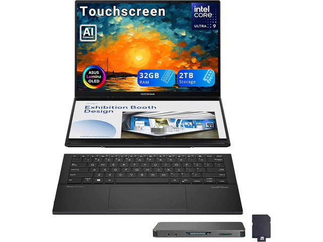 ASUS Zenbook Duo AI Powered 2-in-1 Laptop, Dual 14' WUXGA OLED Touchscreen Display, Intel Ultra 9 285H, 32GB LPDDR5X, 2TB Storage (1TB SSD+1TB...