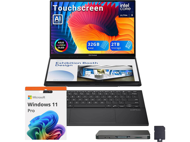 ASUS Zenbook Duo AI Powered 2-in-1 Laptop, Dual 14' WUXGA OLED Touchscreen Display, Intel Ultra 9 285H, 32GB LPDDR5X, 2TB Storage (1TB SSD+1TB...