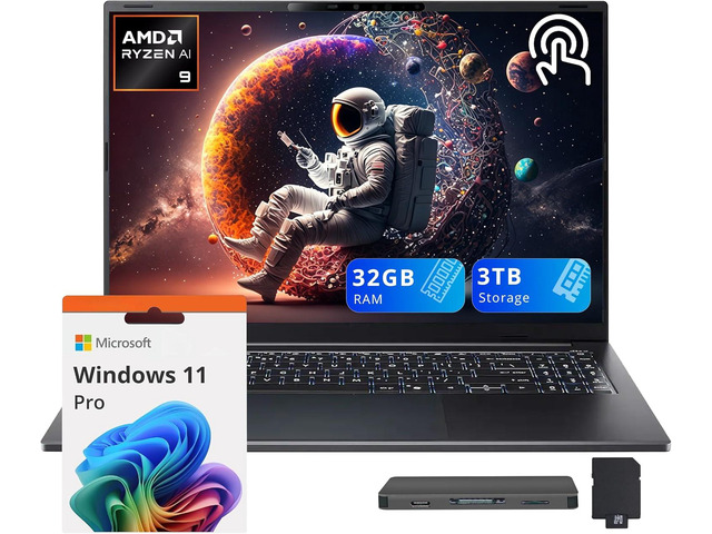 Acer Swift Go 16 AI 16' WUXGA Touchscreen Laptop, AMD Ryzen AI 9 465, 32GB LPDDR5X, 3TB Storage (2TB SSD+1TB Docking Station), AMD Radeon 880M,...