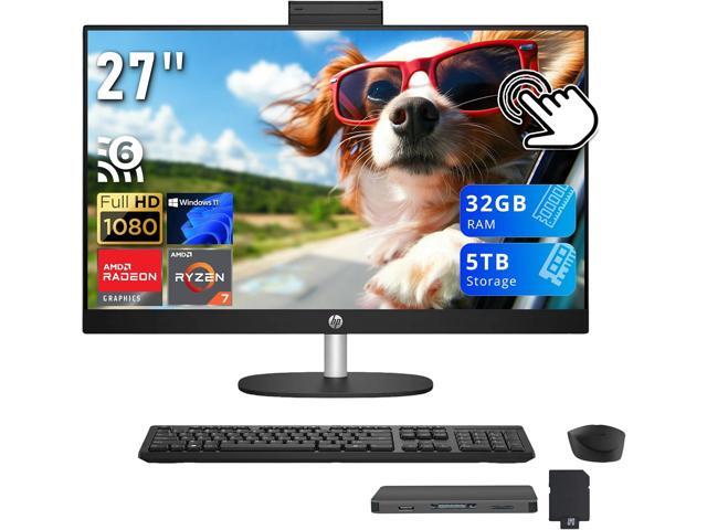 HP All-in-One Desktop, 27' FHD IPS Touchscreen Display, AMD Ryzen 7 7730U, 32GB RAM, 5TB Storage (4TB SSD+1 TB Docking Station), AMD Radeon...