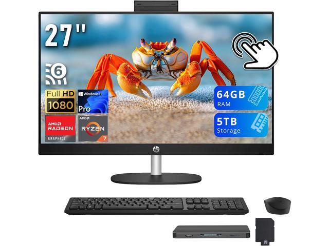 HP All-in-One Desktop, 27' FHD IPS Touchscreen Display, AMD Ryzen 7 7730U, 64GB RAM, 5TB Storage (4TB SSD+1 TB Docking Station), AMD Radeon.