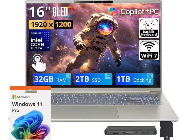 Acer Swift Go 16 AI 16' 2K Touchscreen Laptop, Intel Core Ultra 7 355, 32GB RAM, 3TB Storage (2TB SSD+1TB Docking Station), Intel Graphics, Backlit...