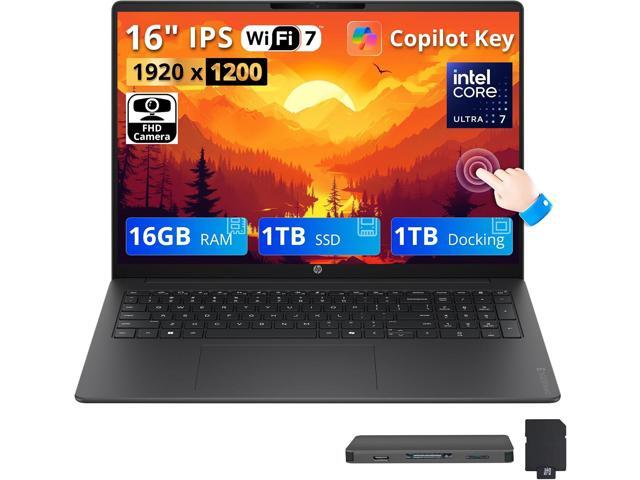HP OmniBook 3 16' WUXGA IPS Touchscreen AI Laptop, Intel Core Ultra 7 255U, 16GB DDR5, 2TB Storage (1TB SSD+1TB Docking Station), Intel Graphics,.