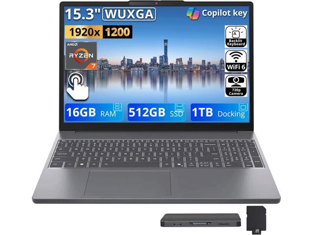 Lenovo IdeaPad Slim 3 Laptop, 15.3' WUXGA Touchscreen Display, AMD Ryzen 7 8840HS, 16GB DDR5, 1.5TB Storage (512GB SSD+1TB Docking Station Set),...