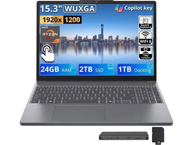 Lenovo IdeaPad Slim 3 Laptop, 15.3' WUXGA Touchscreen Display, AMD Ryzen 7 8840HS, 24GB DDR5, 3TB Storage (2TB SSD+1TB Docking Station Set),...