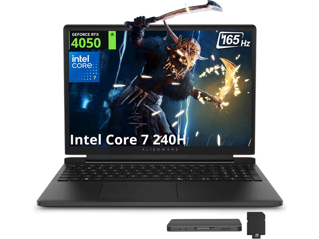 Dell Alienware 15 15.3' WUXGA 165Hz Gaming Laptop, Intel Core 7-240H, NVIDIA GeForce RTX 4050, 64GB DDR5, 2TB SSD+1TB Docking Station, Backlit...