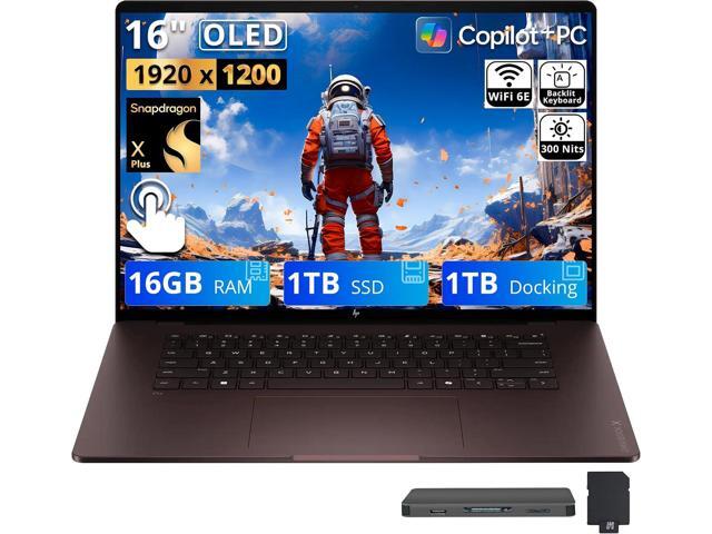 HP OmniBook X 16' 2K OLED Touch Laptop, Snapdragon X Plus X1P-42-100, 16GB RAM, 2TB Storage (1TB SSD+1TB Docking Station), Adreno Graphics,...