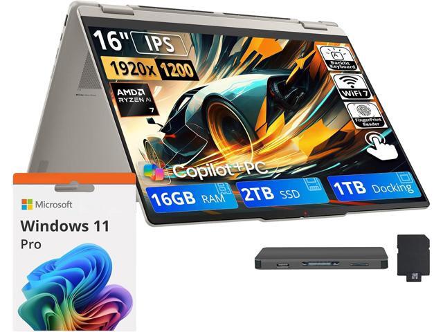 Lenovo Yoga 7a 2-in-1 Laptop, 16' WUXGA Touchscreen Display, AMD Ryzen AI 7 445, 16GB LPDDR5X, 3TB Storage (2TB SSD+1TB Docking Station), Backlit...