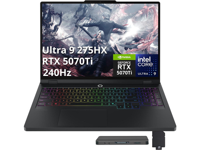 Lenovo Legion Pro 5 16' WQXGA 240Hz Gaming Laptop, Intel Ultra 9 275HX, GeForce RTX 5070 Ti, 32GB DDR5, 3TB Storage (2TB SSD+1TB Docking Station),...