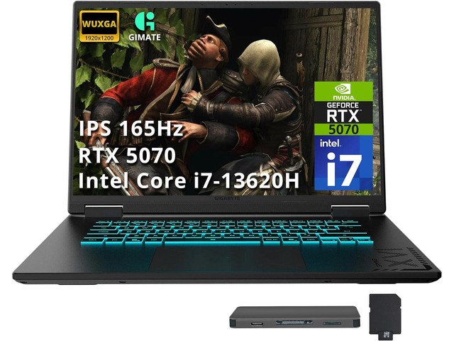 GIGABYTE A16 16' WUXGA 165Hz Gaming Laptop, Intel Core i7-13620H, GeForce RTX 5070 8GB GDDR7, 32GB RAM, 2TB Storage (1TB SSD+1TB Docking Station...