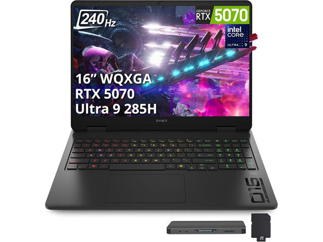 HP OMEN Slim 16 16' WQXGA IPS 240Hz Gaming Laptop, Intel Core Ultra 9 285H, GeForce RTX 5070 8GB, 32GB DDR5, 3TB Storage (2TB SSD+1TB Docking...