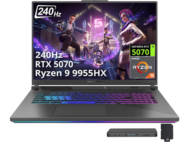 ASUS ROG Strix G18 18' WQXGA 240Hz Gaming Laptop, AMD Ryzen 9 9955HX, NVIDIA GeForce RTX 5070, 32GB DDR5, 3TB Storage(2TB SSD+1TB Docking Station),...
