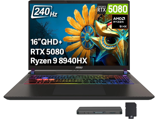 msi Vector A16 16' QHD+ 240Hz Gaming Laptop,AMD Ryzen 9 8940HX,NVIDIA GeForce RTX 5080,64GB DDR5,3TB Storage(2TB SSD+1TB Docking Station...