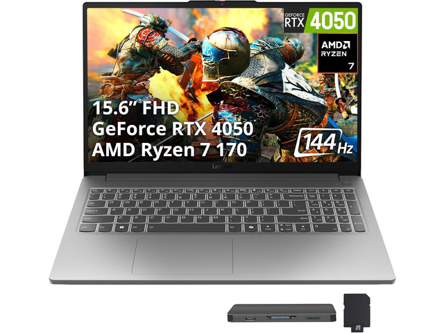 Lenovo LOQ 15.6' FHD 144Hz Gaming Laptop, AMD Ryzen 7 170, NVIDIA GeForce RTX 4050, 16GB DDR5, 2TB Storage(1TB SSD+1TB Docking Station Set),...