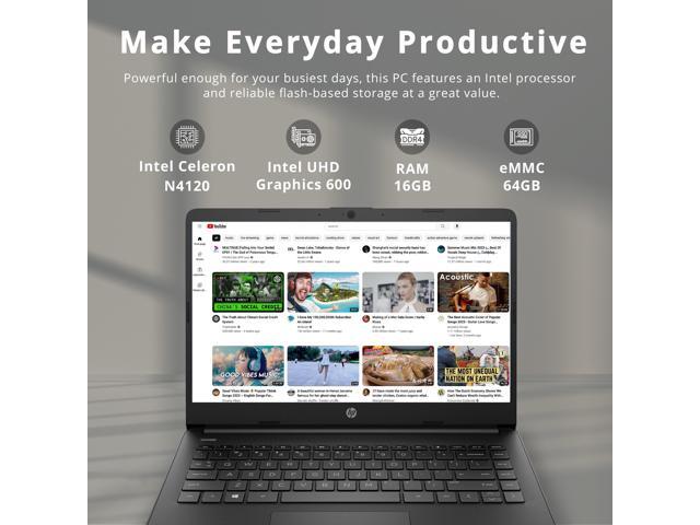 HP Premium 14' Stream HD Laptop, Intel Celeron N4120 CPU, 16GB RAM, 64GB eMMC, Webcam, UHD Graphics, Bluetooth, WiFi, HDMI, 1 Year Office 365, Win...