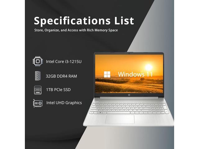 HP 15.6' FHD Laptop, Intel Core i3-1215U, 32GB DDR4 RAM, 1TB SSD, Intel UHD Graphics, Numeric Keypad, HD Camera, WiFi, Bluetooth, Windows 11,...