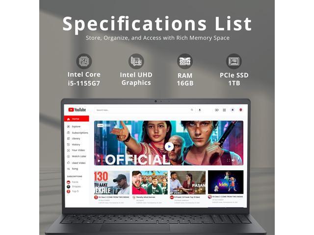 Dell Inspiron 15 3520 Laptop, 15.6' FHD Touchscreen, Intel Gen 11th Core i5 1155G7 Processor, 16GB DDR4 RAM, 1TB PCIe SSD, Intel UHD Graphics,...