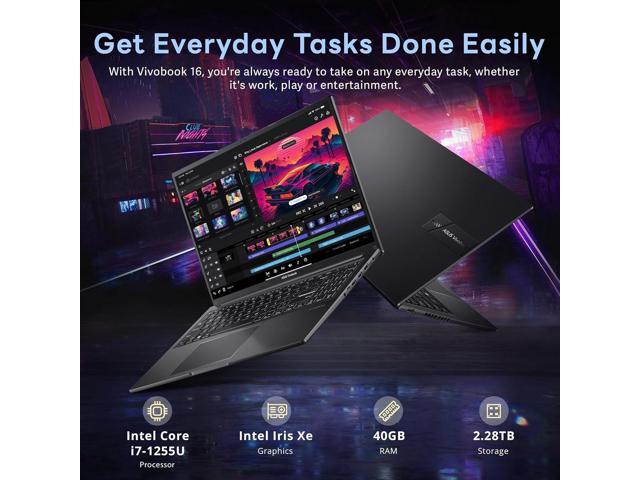 ASUS Vivobook 16' WUXGA Laptop, Intel i7-1255U, 40GB RAM, 2.28TB Storage(2TB SSD+288GB Docking Station Set), Intel Iris Xe Graphics, Numeric...