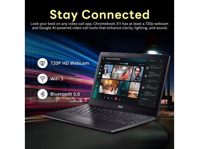 Acer Chromebook 311 11.6' HD Display 4GB LPDDR4X RAM 64GB eMMC Intel Celeron N4500 Intel UHD Graphics Black Chrome OS HD Webcam ...