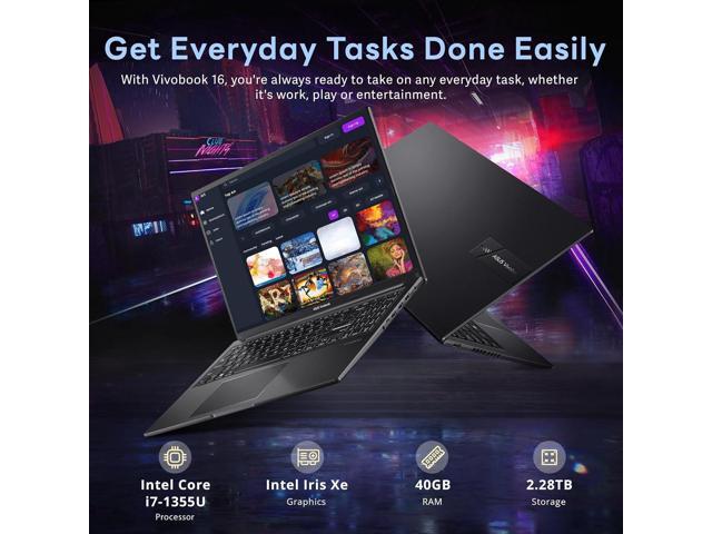 ASUS Vivobook 16' WUXGA Laptop, Intel i7-1355U, 40GB RAM, 2.28TB Storage(2TB SSD+288GB Docking Station Set), Intel Iris Xe Graphics, 720p HD...