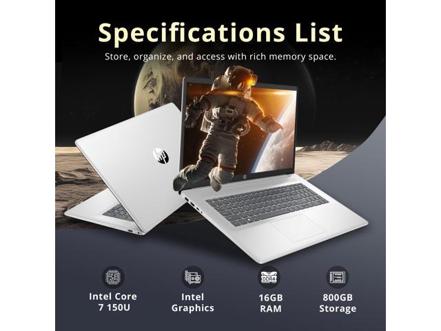 HP 17.3' FHD IPS Anti-Glare Laptop, Intel 7-150U, 16GB RAM, 800GB Storage (512GB SSD+288GB Docking Station Set), Intel Graphics, 1080p FHD Camera,...