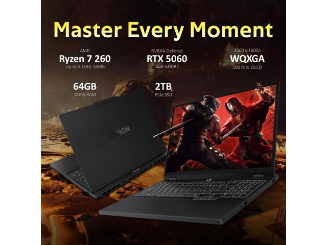 Lenovo Legion 5 15.1' WQXGA 165Hz Gaming Laptop, AMD Ryzen 7 260, 64GB RAM, 2TB SSD, NVIDIA GeForce RTX 5060, Backlit Keyboard, Windows 11 Pro,...