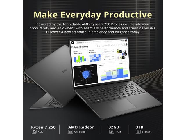 Dell 16 16'' FHD+ Touchscreen Laptop, AMD Ryzen 7 250, 32GB RAM, 3TB Storage(2TB SSD+1TB Docking Station Set), AMD Radeon Graphics, Backlit...