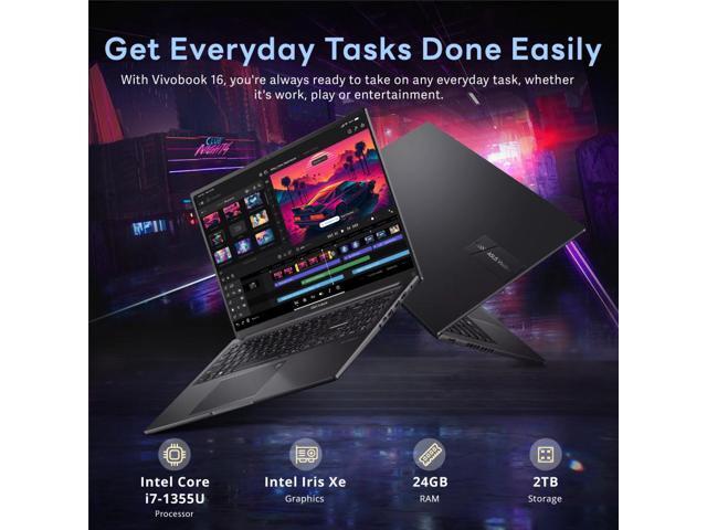 ASUS Vivobook 16' WUXGA Laptop, Intel Core i7-1355U, 24GB RAM, 2TB Storage(1TB SSD+1TB Docking Station Set), Intel Iris Xe Graphics, Backlit...