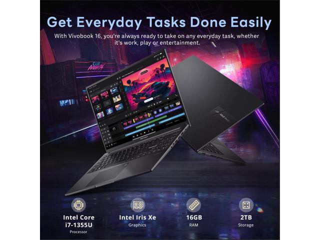 ASUS Vivobook 16' WUXGA Laptop, Intel Core i7-1355U, 16GB RAM, 2TB Storage(1TB SSD+1TB Docking Station Set), Intel Iris Xe Graphics, Backlit...