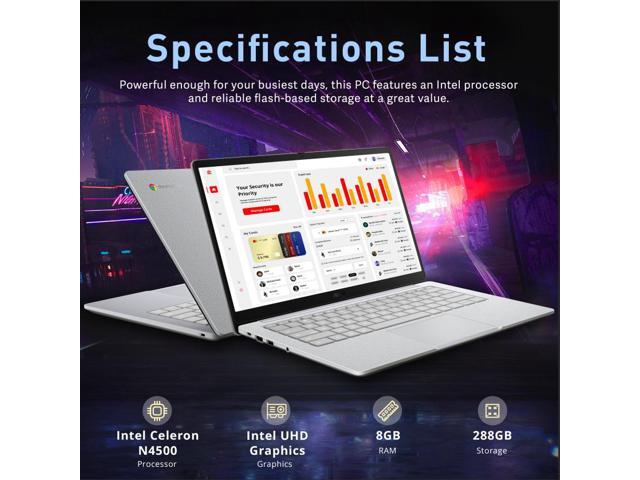 ASUS Chromebook CX 14' FHD Touchscreen Laptop, Intel Celeron N4500, 8GB LPDDR4X, 288GB Storage (128GB eMMC+160GB Docking Station Set), Intel UHD...