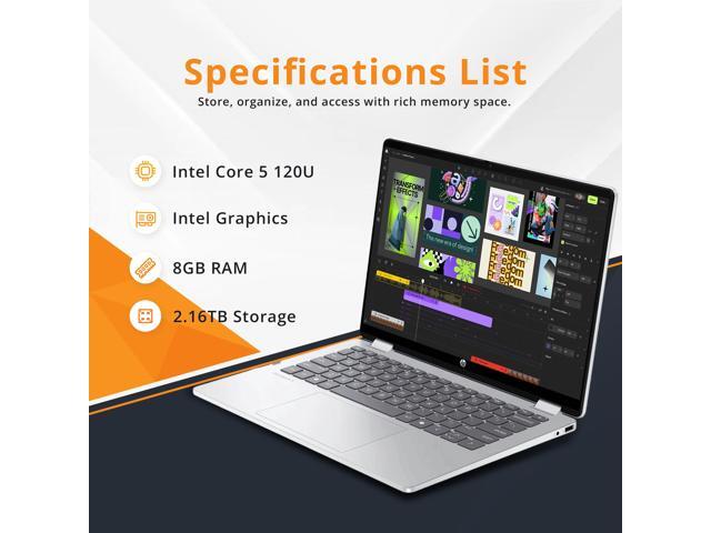 HP OmniBook 5 Flip 14' WUXGA 2-in-1 Touchscreen Laptop, Intel Core 5 120U, 8GB DDR5, 2.16TB Storage(2TB SSD+160GB Docking Station), Backlit...
