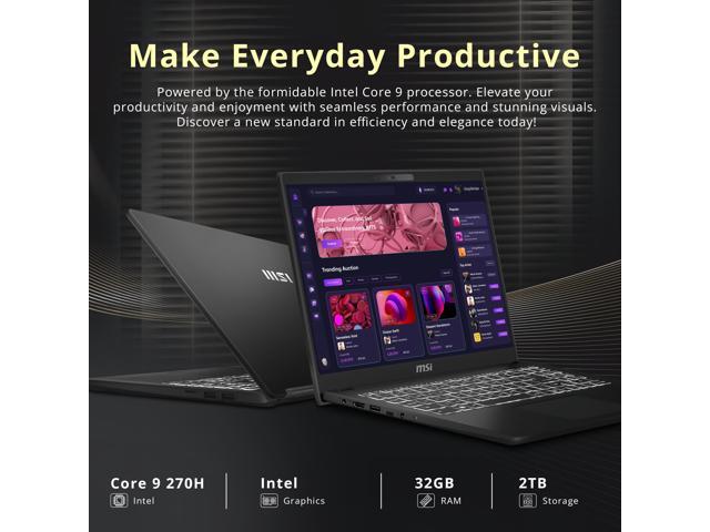 MSI Modern 15 15.6' FHD Touchscreen Laptop, Intel Core 9 270H, 32GB RAM, 2TB Storage (1TB SSD+1TB Docking Station Set), Intel Graphics, Backlit...