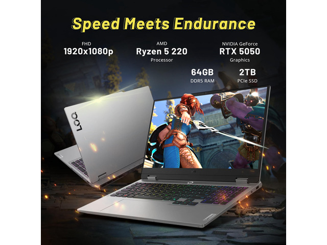 Lenovo LOQ 15.6' FHD 144Hz Gaming Laptop, AMD Ryzen 5 220, GeForce RTX 5050, 64GB DDR5, 3TB Storage (2TB SSD+1TB Docking Station Set), Backlit...