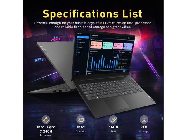 Lenovo V15 Gen 5 15.6' FHD Laptop, Intel Core 7 240H, 16GB RAM, 2TB Storage(1TB SSD+1TB Docking Station Set), Intel Graphics, Win 11 Pro, Black