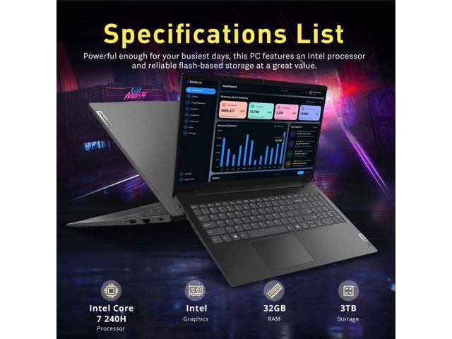 Lenovo V15 Gen 5 15.6' FHD Laptop, Intel Core 7 240H, 32GB RAM, 3TB Storage(2TB SSD+1TB Docking Station Set), Intel Graphics, Win 11 Pro, Black