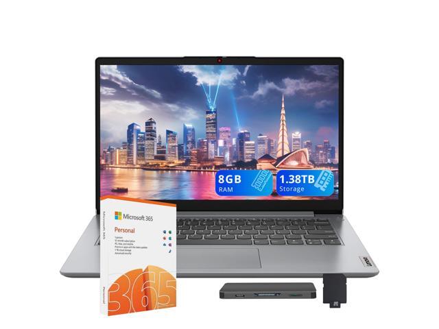 Lenovo Ideapad 1i 14' HD Laptop, Intel Celeron N4500, 8GB RAM, 1.38TB Storage(256GB SSD+128GB eMMC+1TB Docking Station Set), Intel UHD Graphics, 1...