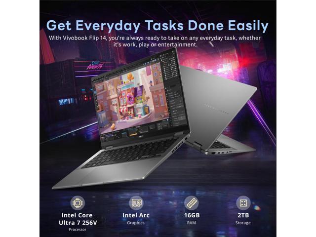 ASUS Vivobook Flip 14' OLED 2-in-1 Touchscreen laptop, Intel Ultra 7 256V, 16GB RAM, 2TB Storage (1TB SSD+1TB Docking Station Set), Intel Arc...